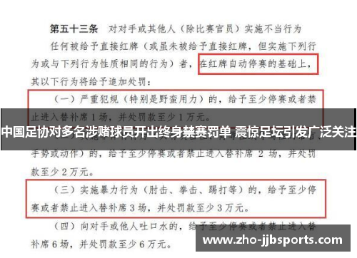 中国足协对多名涉赌球员开出终身禁赛罚单 震惊足坛引发广泛关注